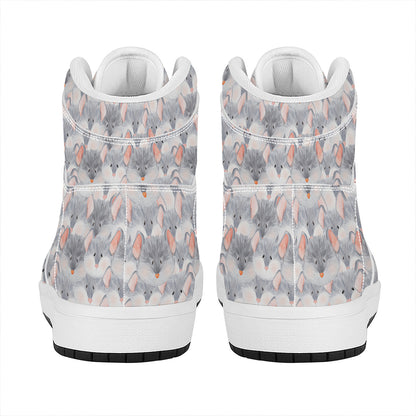 Watercolor Rat Pattern Print High Top Leather Sneakers