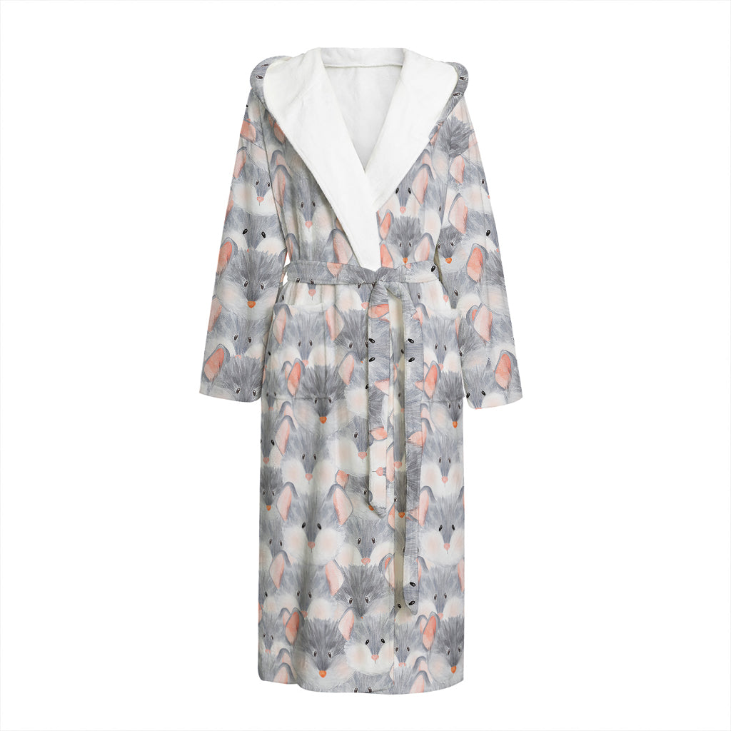 Watercolor Rat Pattern Print Hooded Bathrobe