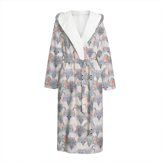Watercolor Rat Pattern Print Hooded Bathrobe