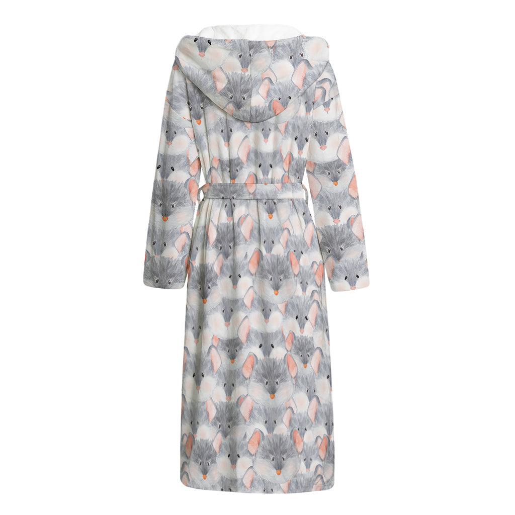 Watercolor Rat Pattern Print Hooded Bathrobe