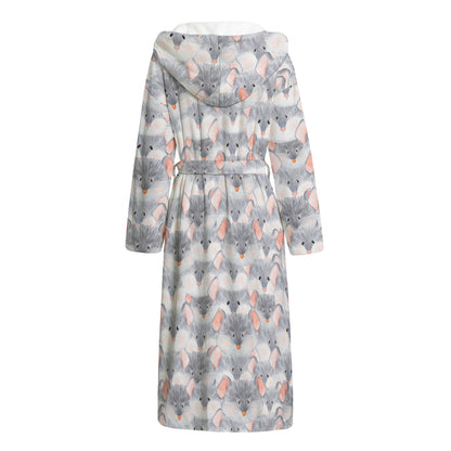 Watercolor Rat Pattern Print Hooded Bathrobe