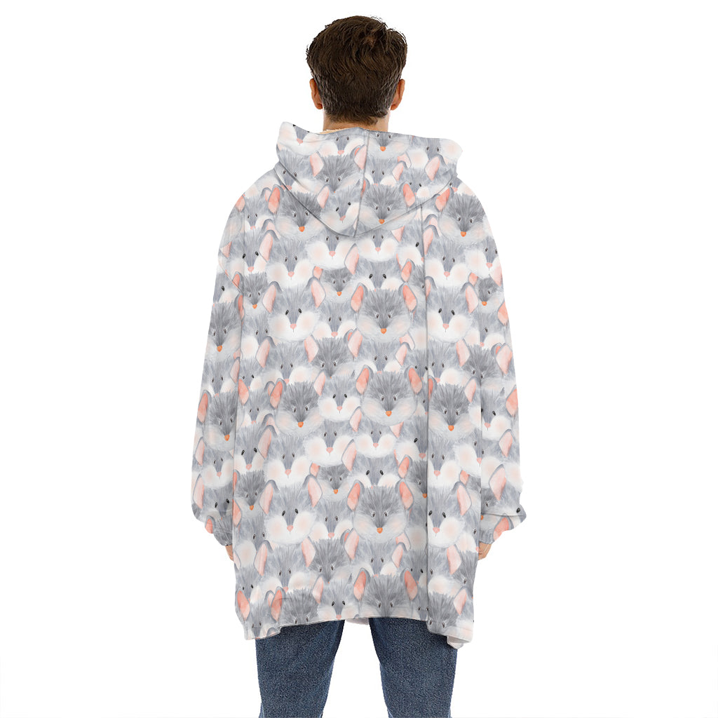 Watercolor Rat Pattern Print Hoodie Blanket
