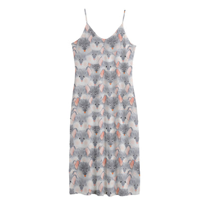 Watercolor Rat Pattern Print Jersey Midi Cami Dress