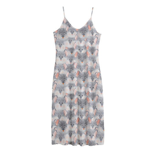 Watercolor Rat Pattern Print Jersey Midi Cami Dress
