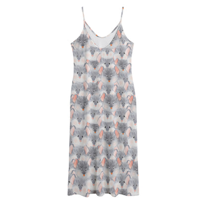 Watercolor Rat Pattern Print Jersey Midi Cami Dress