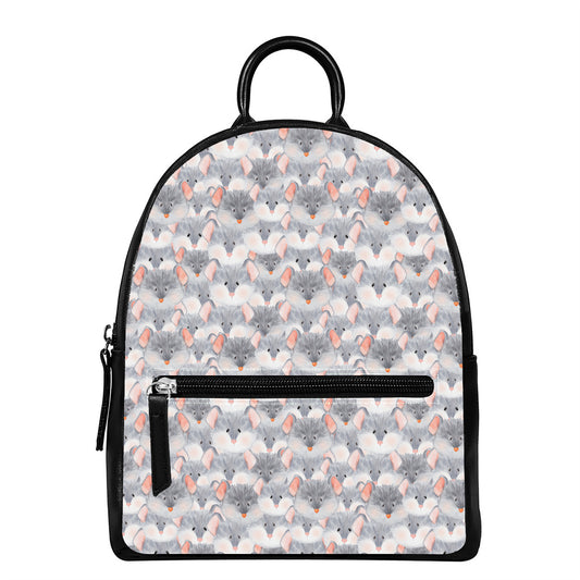 Watercolor Rat Pattern Print Leather Backpack