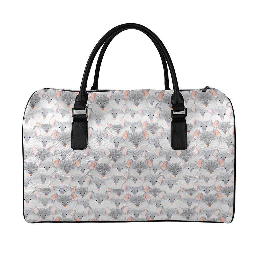 Watercolor Rat Pattern Print Leather Duffle Bag