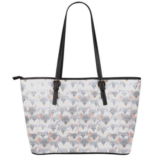 Watercolor Rat Pattern Print Leather Tote Bag