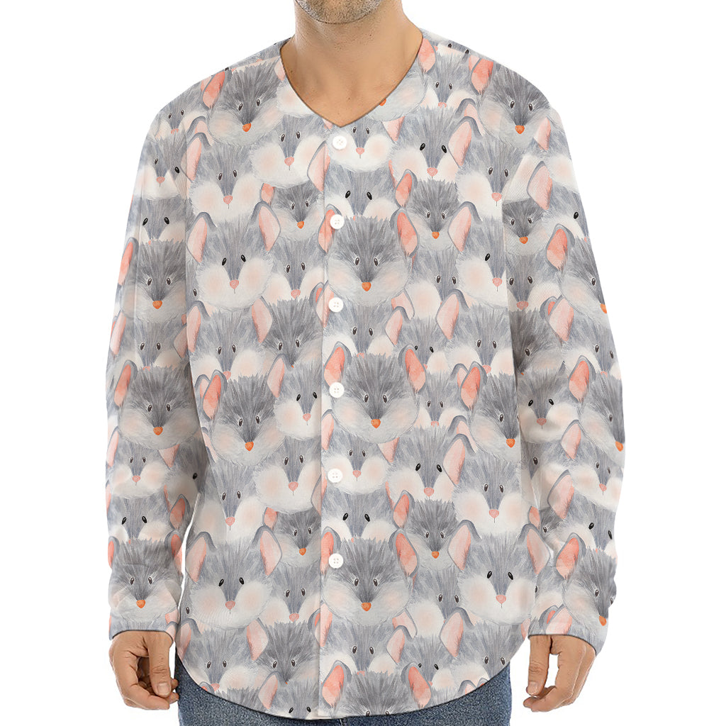 Watercolor Rat Pattern Print Long Sleeve Baseball Jersey