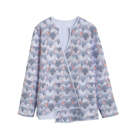 Watercolor Rat Pattern Print Long Sleeve Short Coat