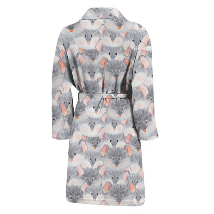 Watercolor Rat Pattern Print Men's Bathrobe