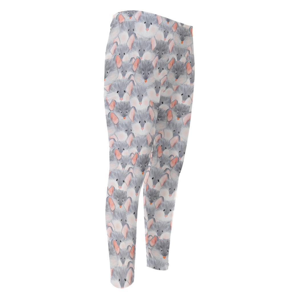 Watercolor Rat Pattern Print Men's Compression Pants