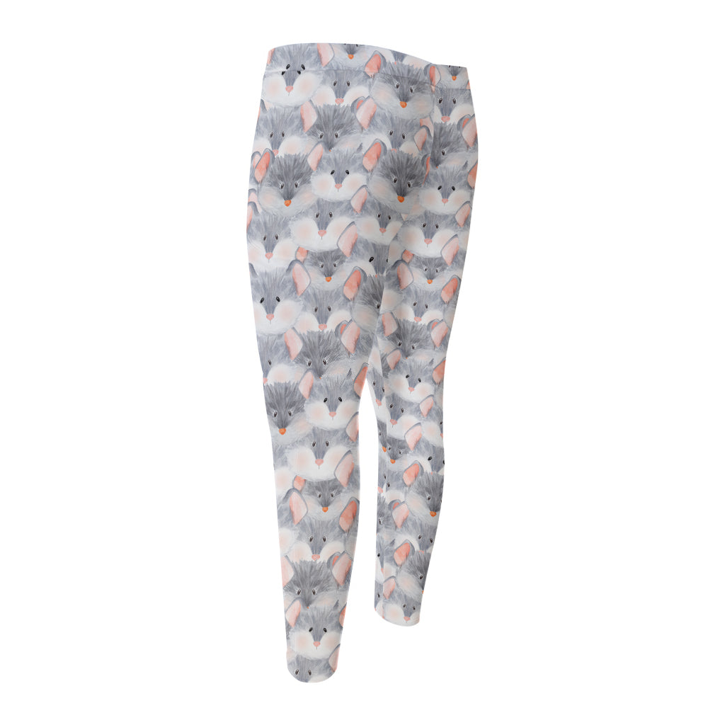 Watercolor Rat Pattern Print Men's Compression Pants