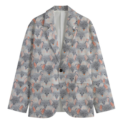 Watercolor Rat Pattern Print Men's Cotton Blazer