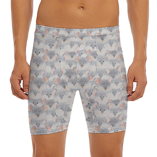 Watercolor Rat Pattern Print Men's Long Boxer Briefs