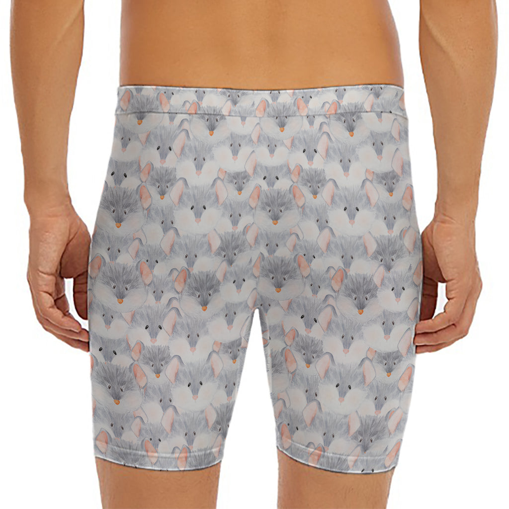 Watercolor Rat Pattern Print Men's Long Boxer Briefs