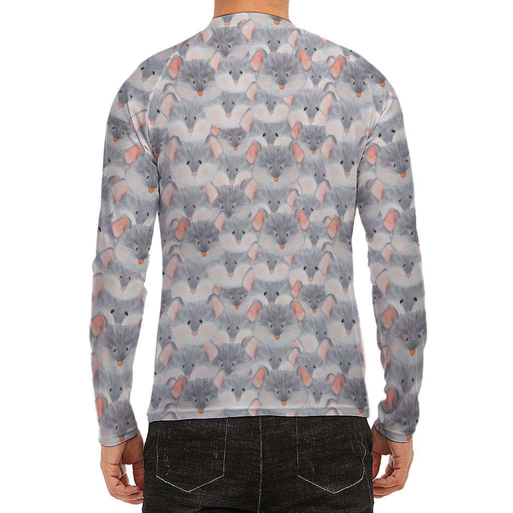 Watercolor Rat Pattern Print Men's Long Sleeve Rash Guard