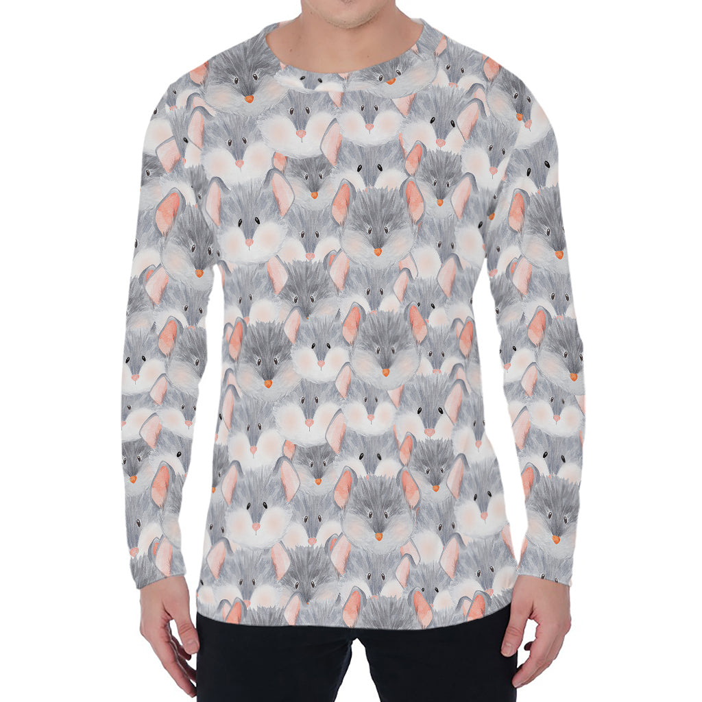 Watercolor Rat Pattern Print Men's Long Sleeve T-Shirt