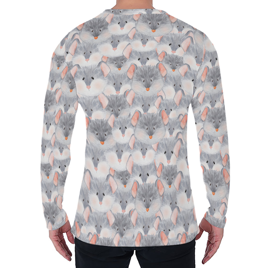 Watercolor Rat Pattern Print Men's Long Sleeve T-Shirt