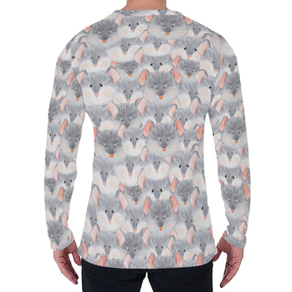 Watercolor Rat Pattern Print Men's Long Sleeve T-Shirt