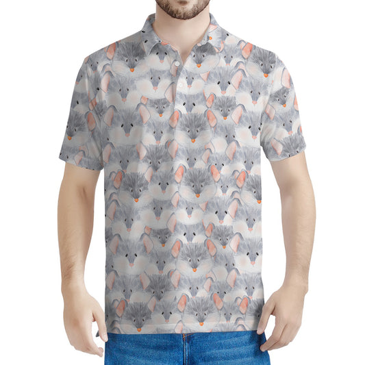 Watercolor Rat Pattern Print Men's Polo Shirt