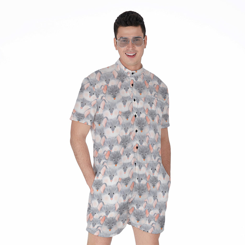 Watercolor Rat Pattern Print Men's Rompers
