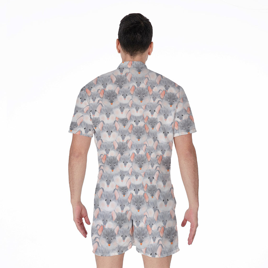Watercolor Rat Pattern Print Men's Rompers