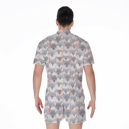 Watercolor Rat Pattern Print Men's Rompers