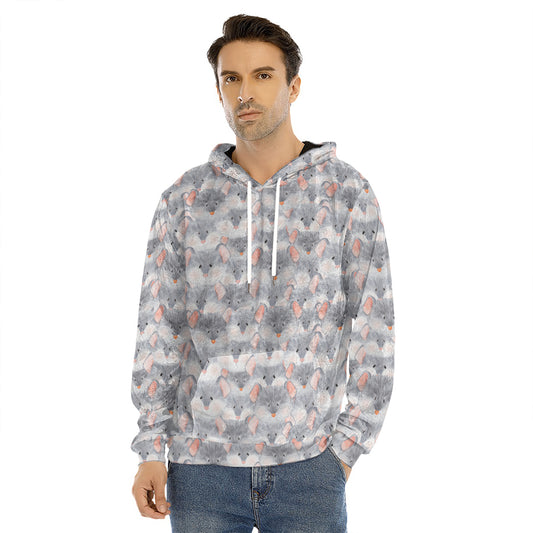 Watercolor Rat Pattern Print Men's Velvet Pullover Hoodie