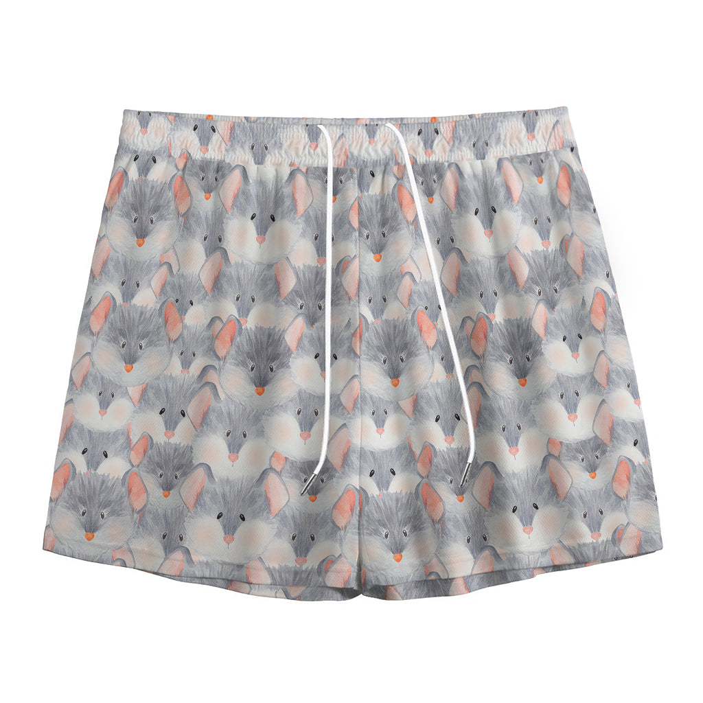 Watercolor Rat Pattern Print Mesh Shorts