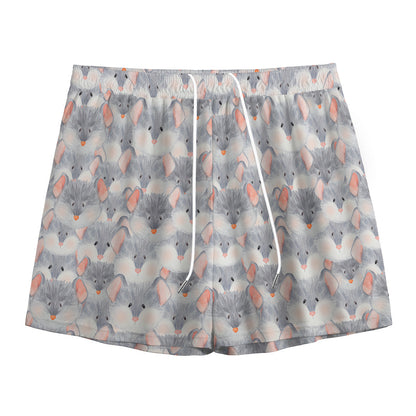 Watercolor Rat Pattern Print Mesh Shorts