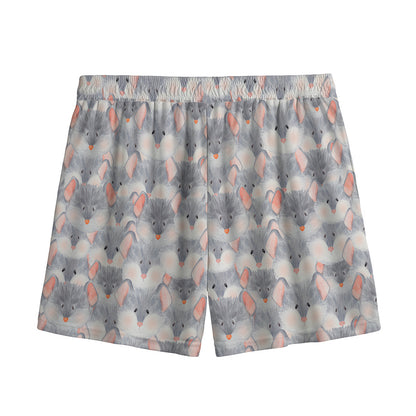 Watercolor Rat Pattern Print Mesh Shorts