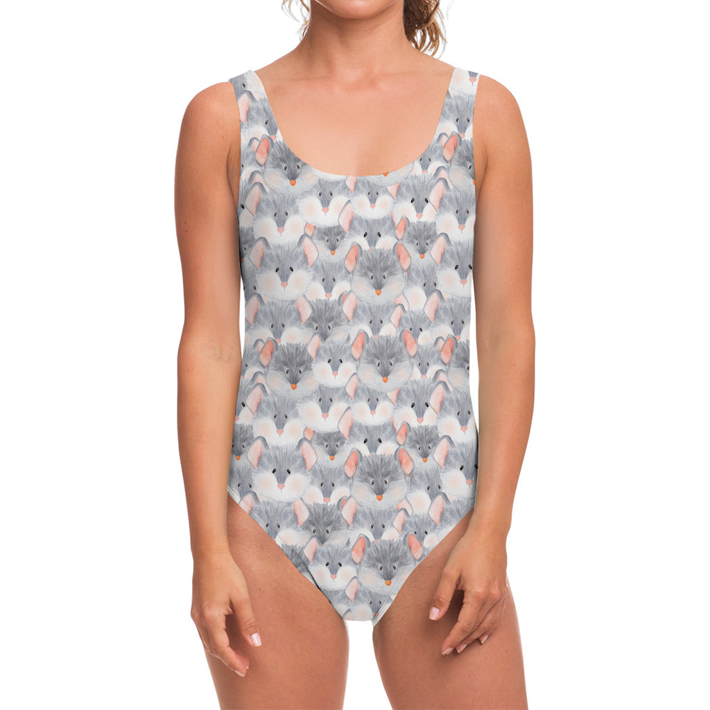 Watercolor Rat Pattern Print One Piece Swimsuit