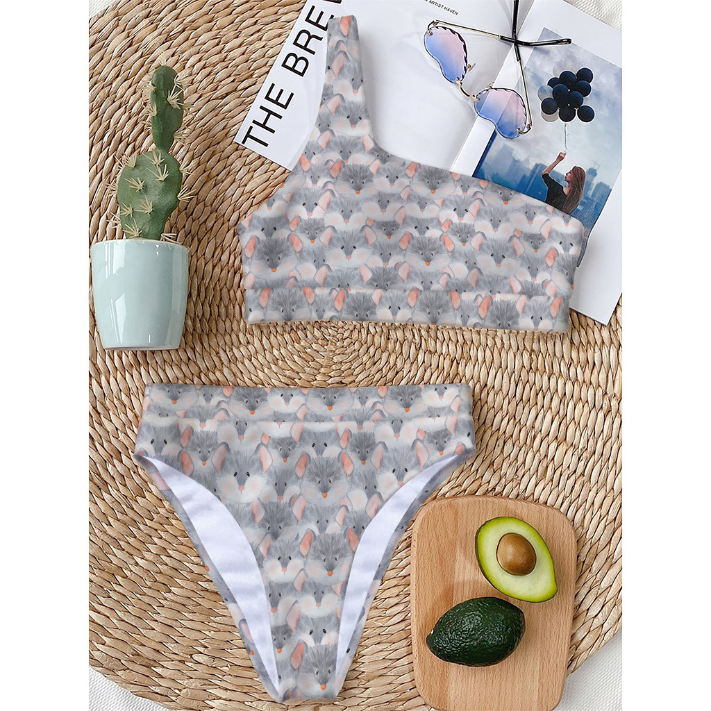 Watercolor Rat Pattern Print One Shoulder Bikini Top