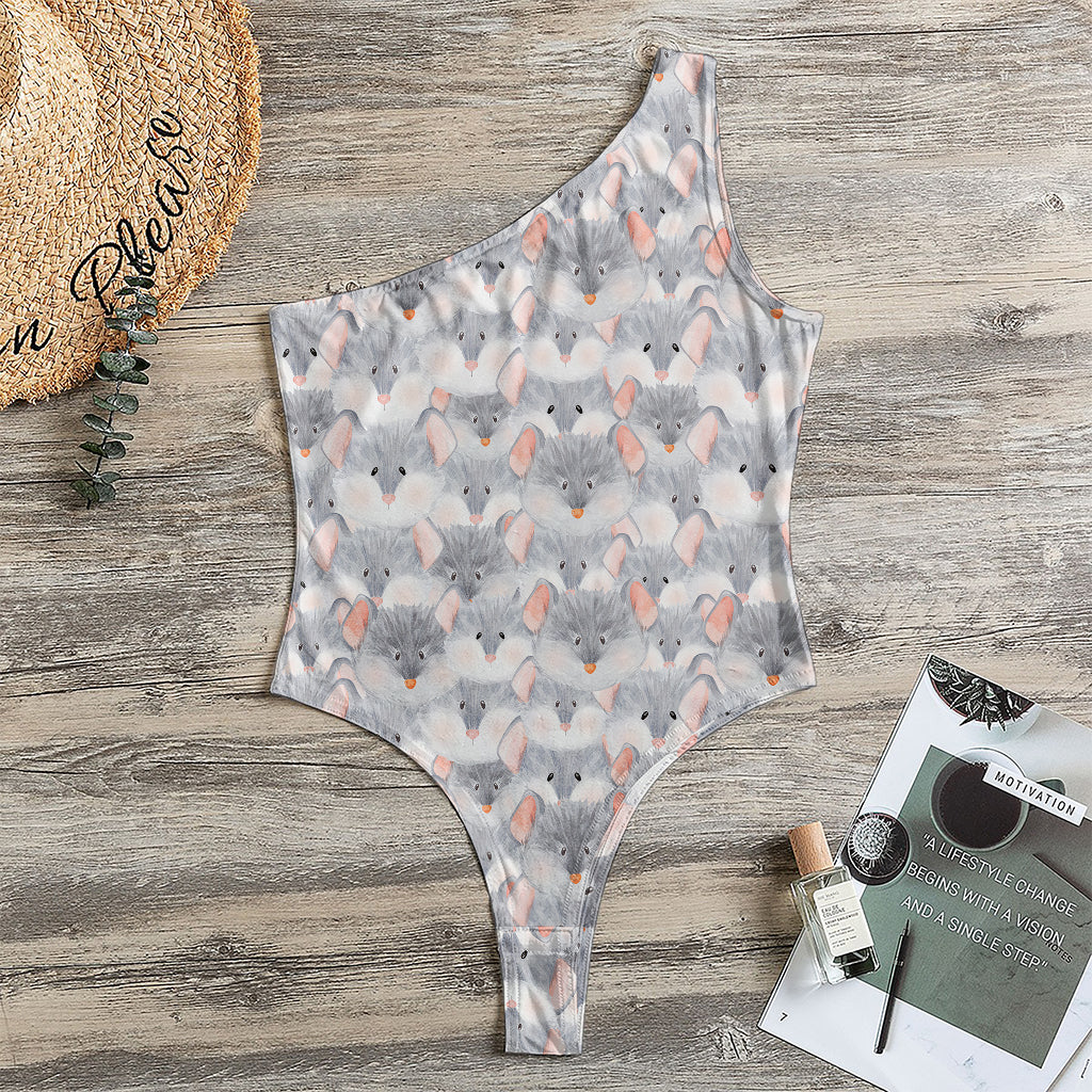 Watercolor Rat Pattern Print One Shoulder Bodysuit