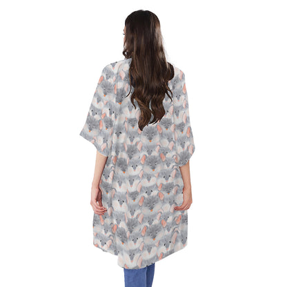 Watercolor Rat Pattern Print Open Front Beach Cover Up