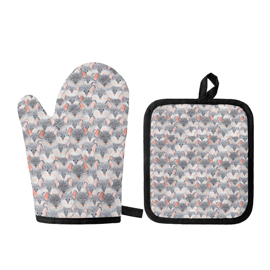 Watercolor Rat Pattern Print Oven Mitt And Pot Holder Set