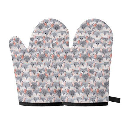 Watercolor Rat Pattern Print Oven Mitts