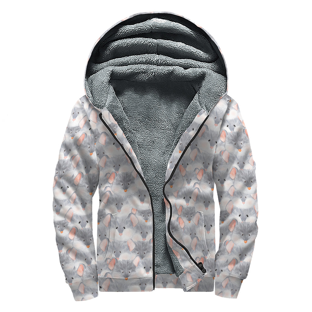 Watercolor Rat Pattern Print Sherpa Lined Zip Up Hoodie