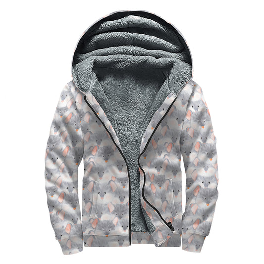 Watercolor Rat Pattern Print Sherpa Lined Zip Up Hoodie