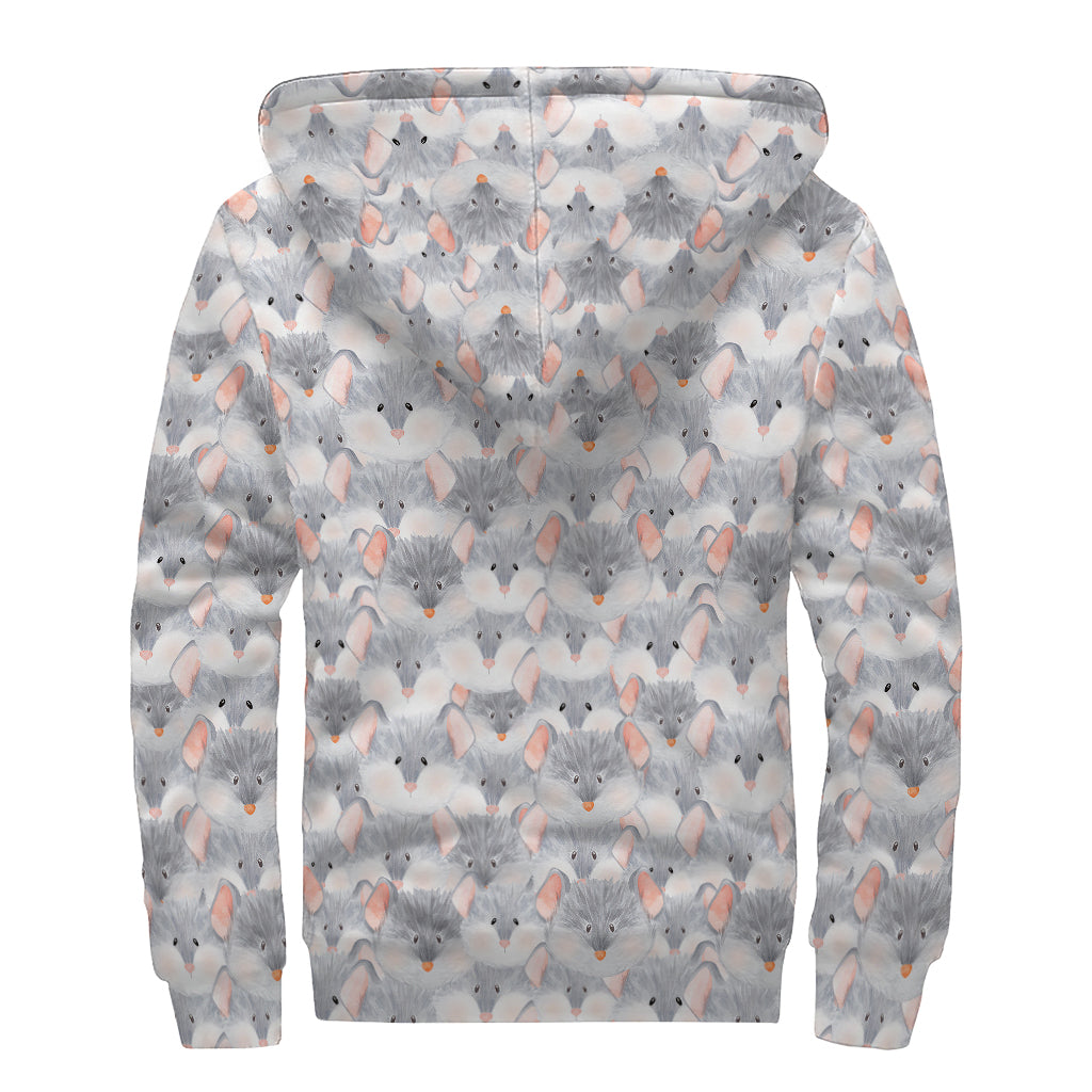 Watercolor Rat Pattern Print Sherpa Lined Zip Up Hoodie
