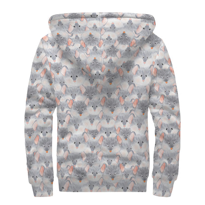 Watercolor Rat Pattern Print Sherpa Lined Zip Up Hoodie