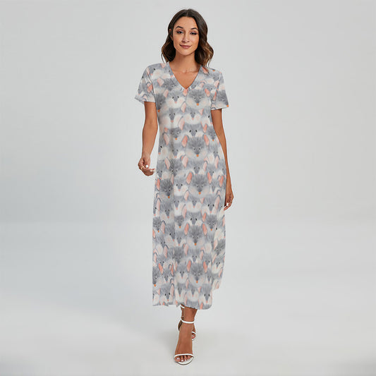 Watercolor Rat Pattern Print Short Sleeve Maxi Dress