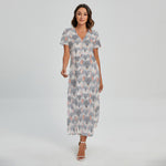 Watercolor Rat Pattern Print Short Sleeve Maxi Dress