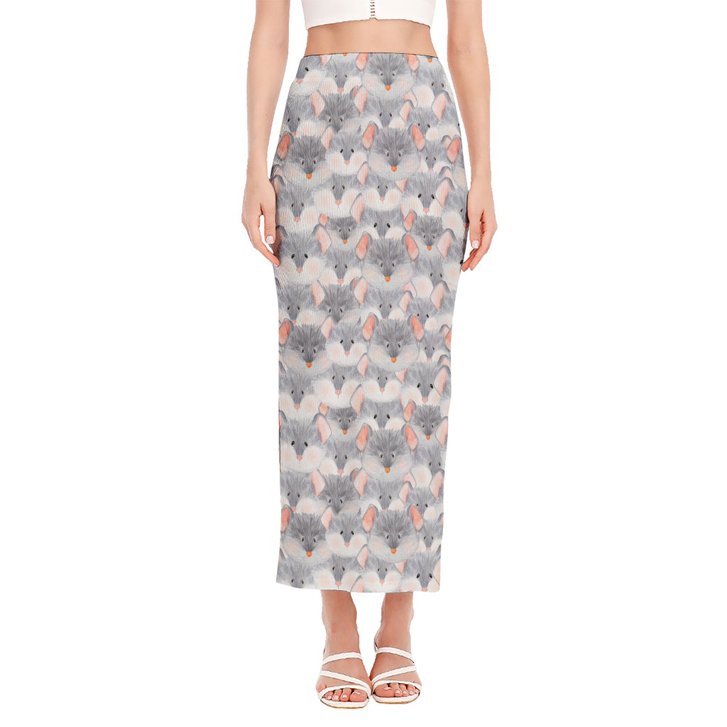Watercolor Rat Pattern Print Side Slit Maxi Skirt