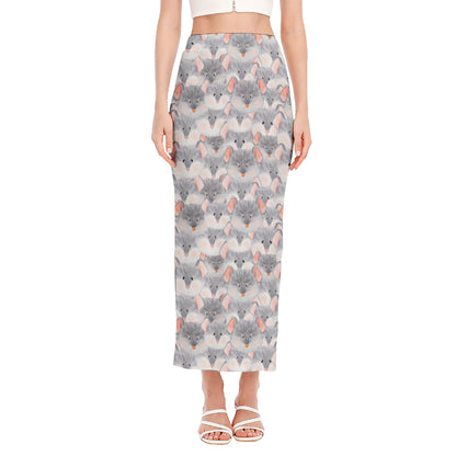 Watercolor Rat Pattern Print Side Slit Maxi Skirt
