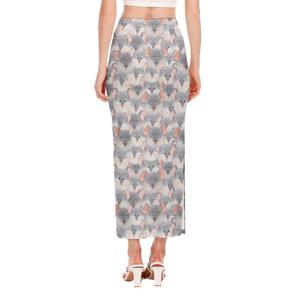Watercolor Rat Pattern Print Side Slit Maxi Skirt