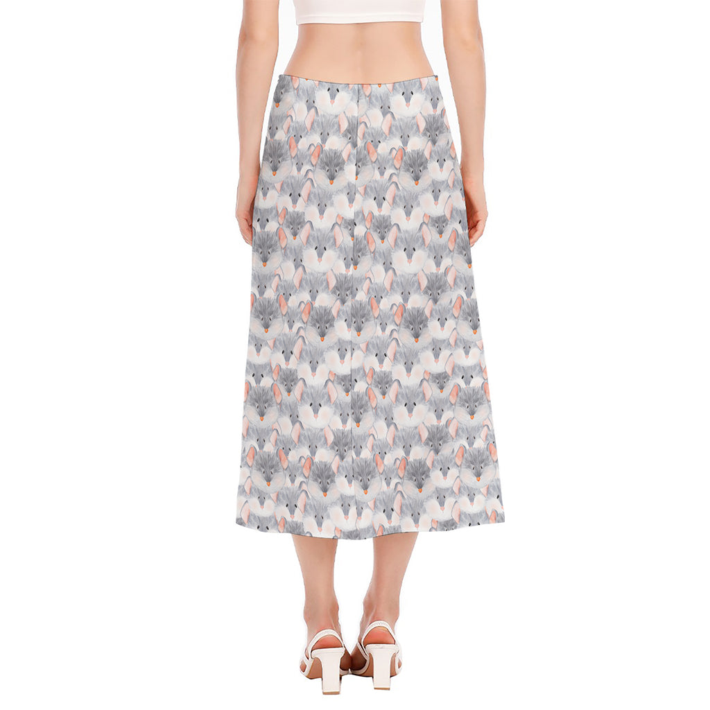 Watercolor Rat Pattern Print Side Slit Midi Skirt
