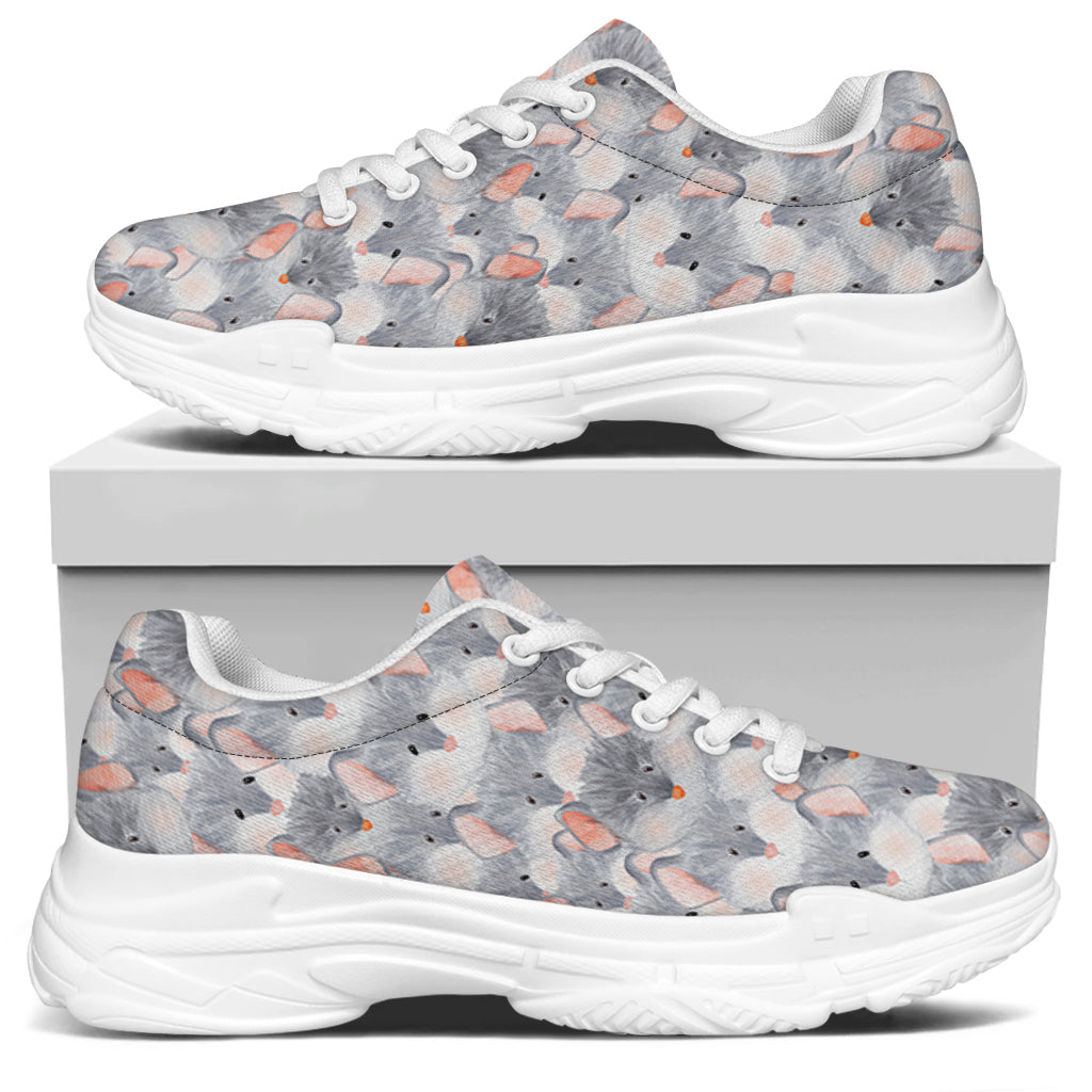 Watercolor Rat Pattern Print White Chunky Shoes