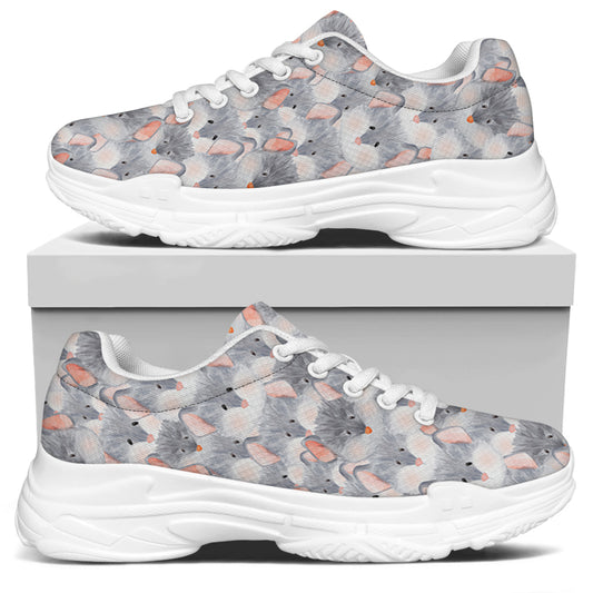 Watercolor Rat Pattern Print White Chunky Shoes